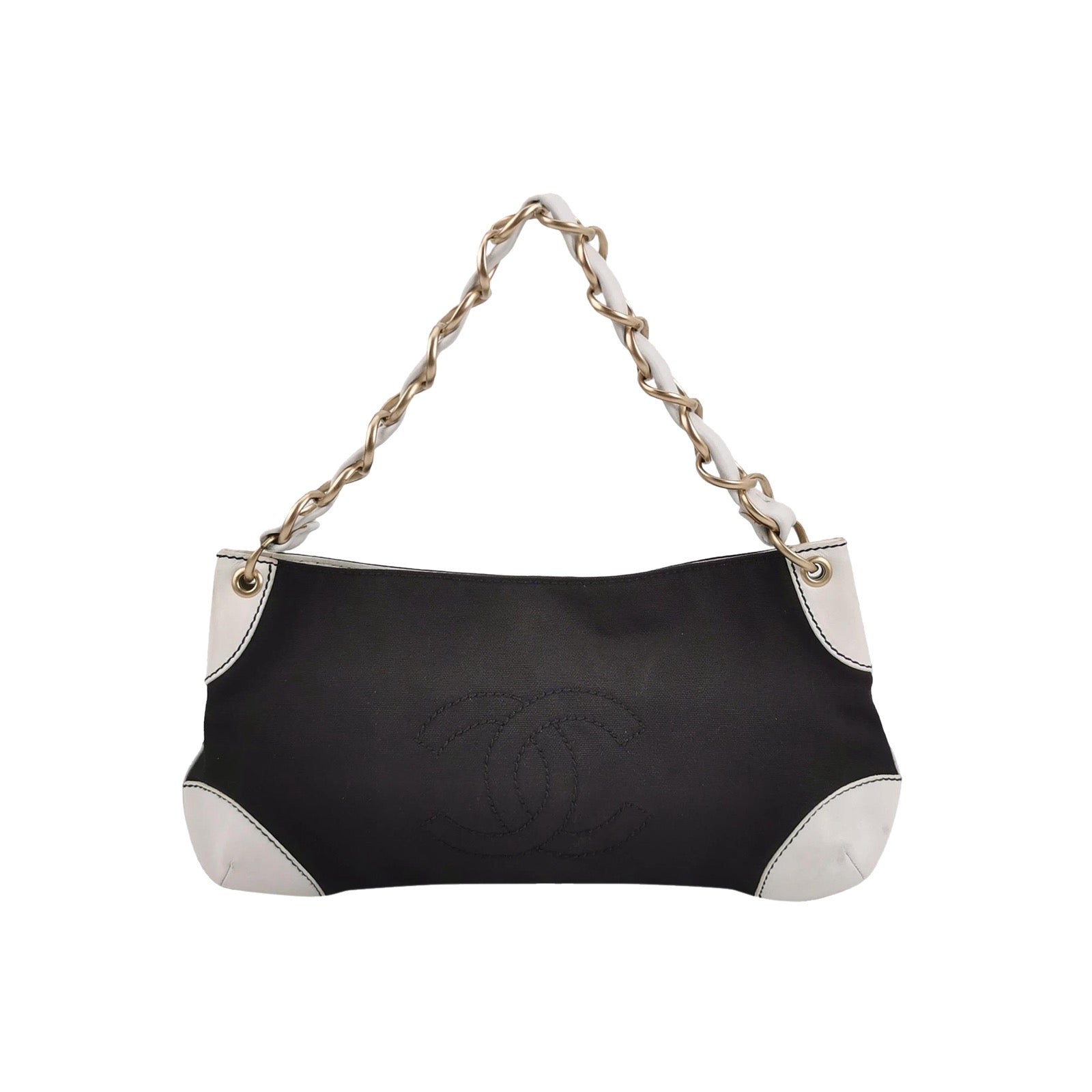 Vintage Chanel Canvas & Leather Shoulder Bag