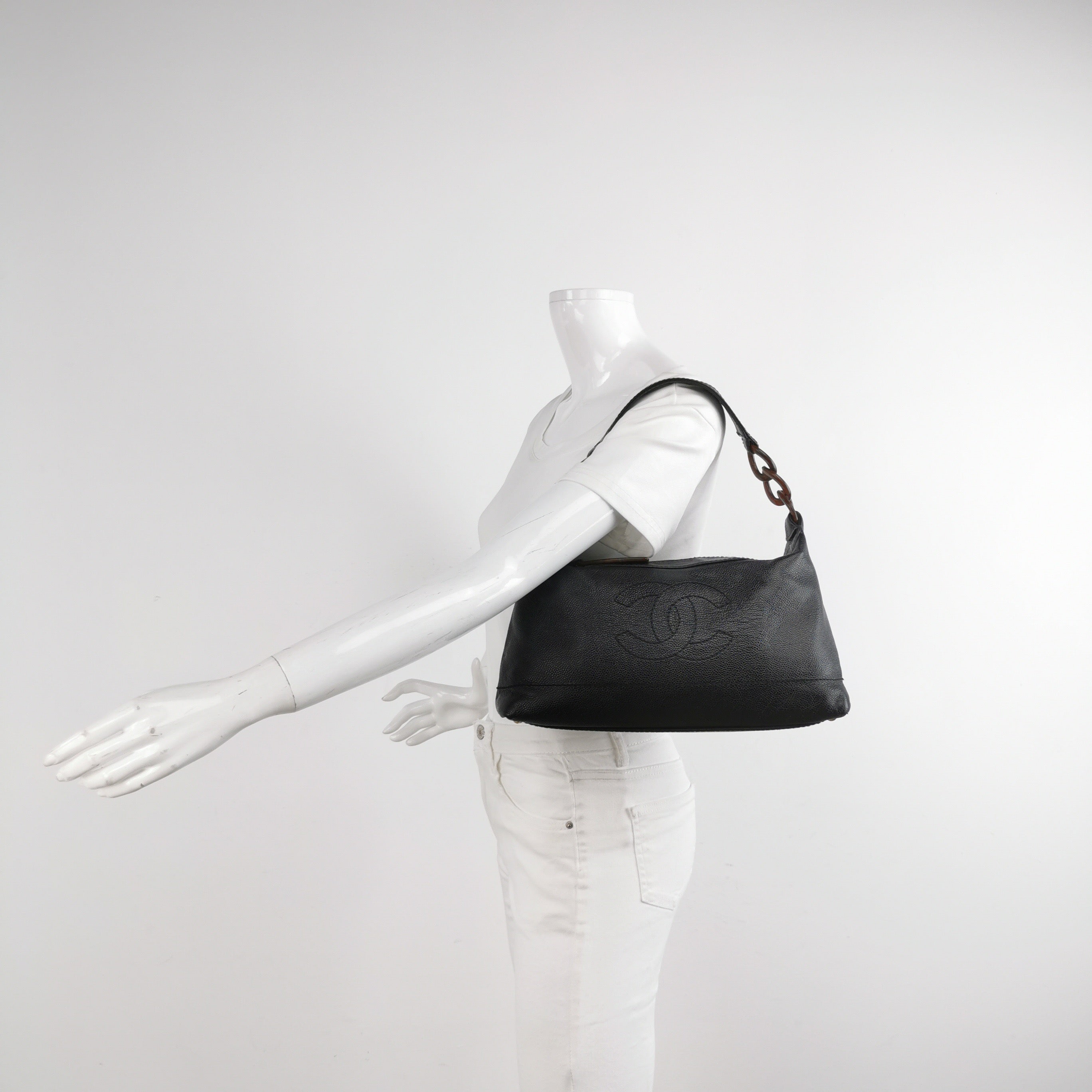 Chanel Caviar Leather CC Logo Hobo Bag